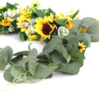 Artificial Sunflower Swag, 17.7inch Decorative Flower Swag Wedding Arch Decor, Fake Flower Wreath Sunflower Swag Garland, Green Leaves Hanging Ornament Floral Swag Door Swag for Wedding Home(Yellow)