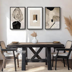 Large Framed Neutral Abstract Wall Art, 3 Piece Modern Canvas Prints Paintings Artwork for Walls, Minimalist Black Beige Pictures for Living Room Hallway Dining Room Bedroom Wall Decor -Total 30x60 In