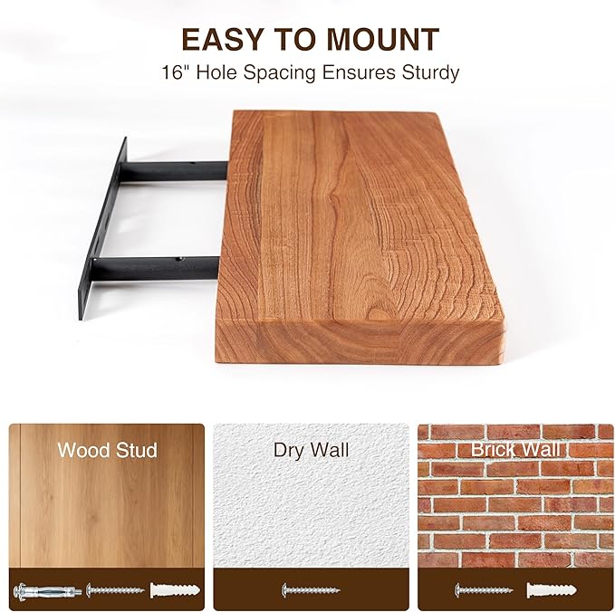 40 Inch Floating Shelves, Solid Wood Wall Shelves, 8 Inch Deep Floating Shelf – for Bathroom, Bedroom, Living Room, Kitchen, Home Decor & Storage, Heavy-Duty Wooden Shelf Wall-Mounted, Set of 2