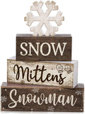Moucuny 4 Pcs Winter Table Decorations Wooden Snowflake Decor Christmas Tiered Tray Decor Rustic Decorative Snowflake Block Sign Gift Winter Table Centerpiece for Wonderland Party Home Kitchen