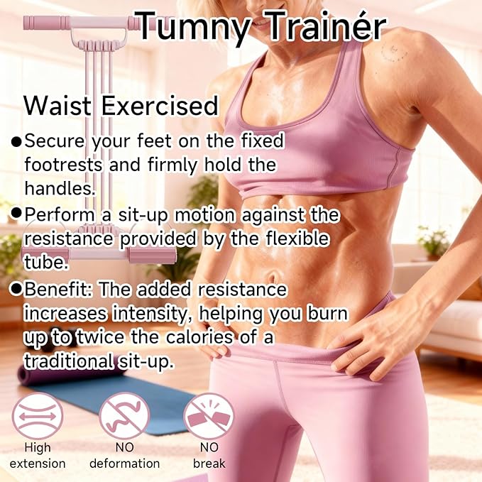 3 in 1 Adjustable Pedal Resistance Band, 8-Tube Multifunction Tension Rope, Natural Latex sit-up Trainer Resistance Band Suitable for Fat Loss and Full-Body Shaping Workout (Pink)