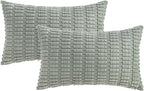 MIULEE Pack of 2 Spring Corduroy Decorative Lumbar Throw Pillow Covers 20x12 Inch Soft Boho Striped Pillow Covers Modern Farmhouse Home Decor for Summer Sofa Living Room Couch Bed Greyish Green