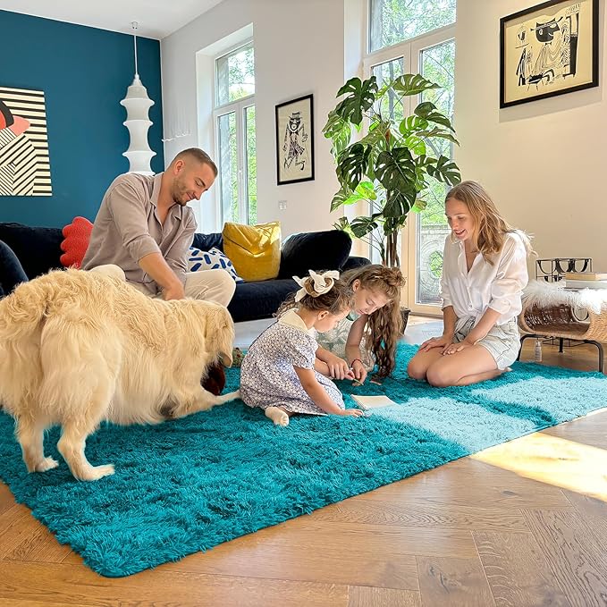 OLANLY 2x4 Machine Washable Runner Rugs for Hallway, Soft Fluffy Shaggy Bedside Rugs for Bedroom, Living Room, Indoor Floor Carpet for Kids Girls and Boys, Nursery Rooms, Home Decor Aesthetic, Teal