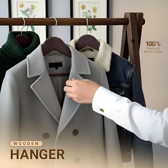Utopia Home Premium Wooden Hangers 30 Pack - Durable & Slim Coat Hanger - Suit Hanger with 360-Degree Rotatable Hook - Wood Hangers with Shoulder Grooves (Brown)