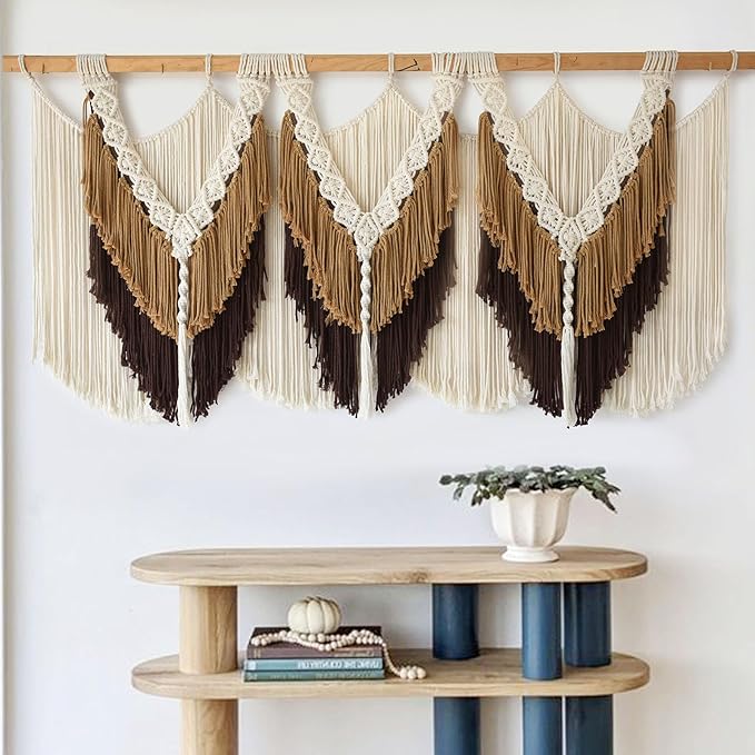 IOWER Macrame Wall Hanging Boho Wall Hanging Brown Dorm Wall Decor Craftsmanship Handmade Tassel Knotting Boho Fiber Art Home Room Decor 47" W x 25" L