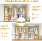 Large Clothes Rack, Clothing Rack for Hanging Clothes, Heavy Duty Garment Rack, Freestanding Wardrobe Closet with Extendable Hanger Rods, Width from 7.8 to 10.8 ft, H11 Gold
