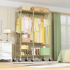 Ulif F4R Heavy Duty Clothes Rack(With Lockable Wheels )Rolling Clothing Racks for Hanging Clothes，Adjustable Closet Organizer System，Portable Garment Rack 45"W x 15.8"D x 73.5"H，Max Load 650LBS,Gold