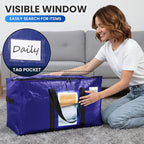 TAILI 12 Pack Dark Blue Extra Large Moving Bags, Heavy Duty Totes with Visible Window, Wrap Around Handles, Great for Space-Saving