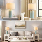 AIEAMPDO 23" Set of 2 Modern Ceramic Table Lamps for Living Room | Nightstand Lamps For Living Room Bedroom Entryway, Office And Study Room, 2 LED Bulbs Included