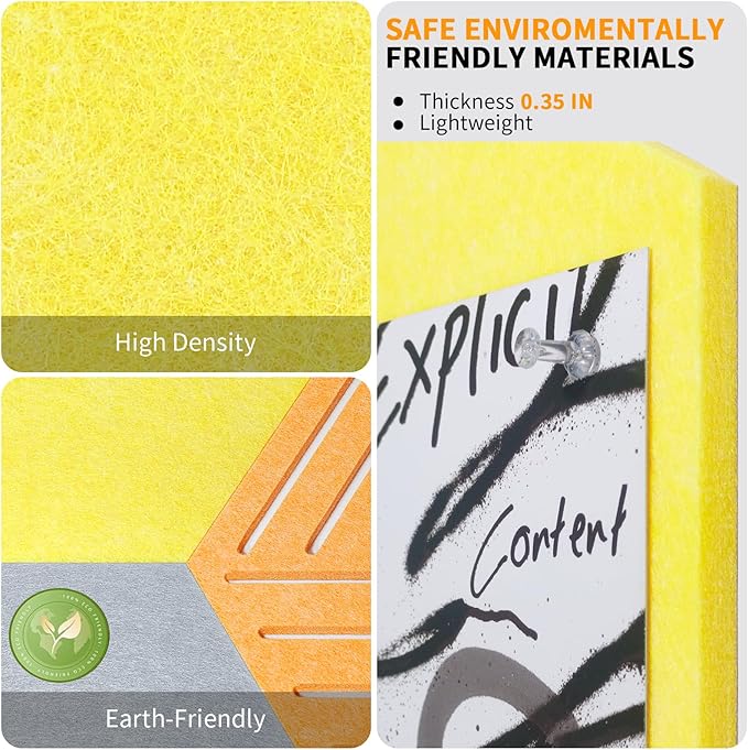12'' Hexagon Cork Board Tiles Alternative, 10 Pack Frameless Felt Bulletin Board Tiles, Removable Corkboard for Wall, Decorative Pin Board for Office Wall Decor, Vision Board with 30 Pushpins