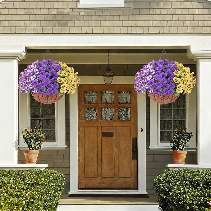 Ivydale Artificial Pansies Hanging Plants, 20 Bundles Fake Flowers for Outdoor Decoration, Silk Pansy Realistic Plants UV Resistant for Front Porch Balconies Yard (3-Mixed Color)
