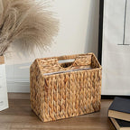StorageWorks Hand-Woven Divided Magazine Basket, Rattan Magazine Holder, Natural Wicker Magazine Rack for Bathroom, Office, Water Hyacinth, 1 Pack
