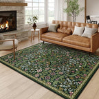 Moynesa Floral Washable 5x7 Rug, Green Area Rugs for Living Room, Non Slip Boho Dining Room Rug Under Table, Botanical Ultra Thin Floor Carpet for Bedroom Home Office, Green