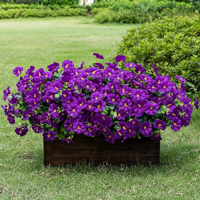 Lnoicy Artificial Flowers for Outdoor 12 Bundles Eucalyptus Fake Flowers for Planter,UV Resistant Fake Morning Glory for Home/Porch/Garden Decoration（Fuchsia）