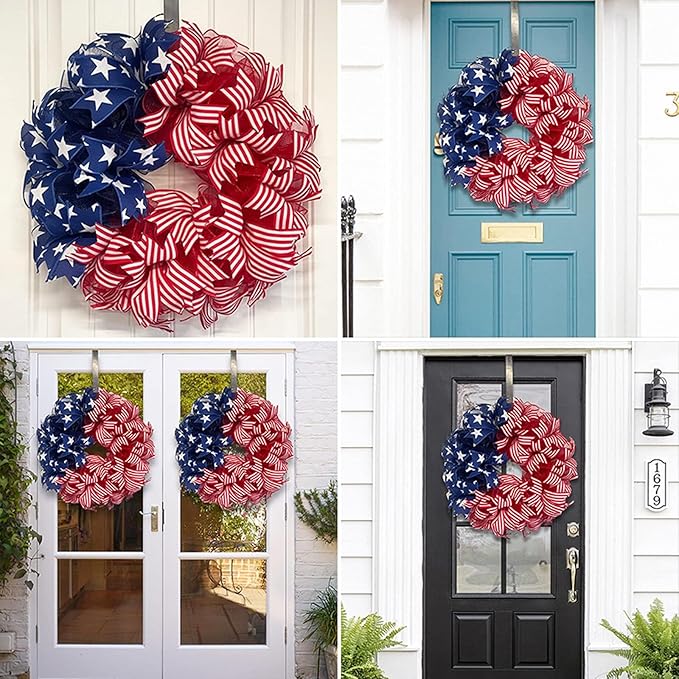 Patriotic Wreaths for Front Door, New 250th Anniversary Decorations, 4th of July Decorations Outdoor, Handcrafted Memorial Day Wreaths, Festival Celebration USA Flag Printed Wreath (D)