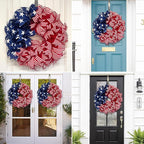 Patriotic Wreaths for Front Door, New 250th Anniversary Decorations, 4th of July Decorations Outdoor, Handcrafted Memorial Day Wreaths, Festival Celebration USA Flag Printed Wreath (E)