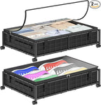 Under Bed Storage with Wheels and Storage Bag, 360° Rolling Under Bed Metal Drawers for Clothes, Blankets, Books and Shoes,Black， 2pack