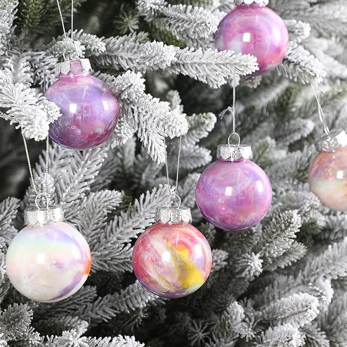 Soulchen 12 Pcs Christmas Iridescent Ornaments 2.36 Inch Plastic Rainbow Hanging Gradient Ball Christmas Tree Decoration Fake Bubble for Xmas Tree Winter Party Holiday Home Decorations