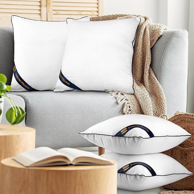 Utopia Bedding Throw Pillow Inserts (Pack of 4, White), 20 x 20 Inches Decorative Indoor Pillows for Sofa, Bed, Couch, Cushion Sham Stuffer