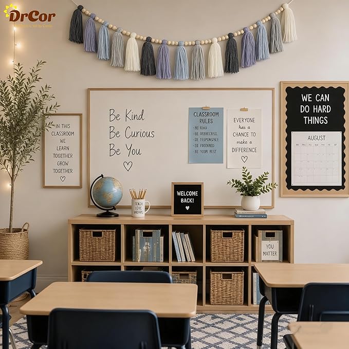 DrCor Dusty Blue Tassel Garland – Boho Classroom Decor for Bulletin Board, Teacher Classroom, Nursery, Kids Room, Back to School, Baby Shower & Birthday Decorations