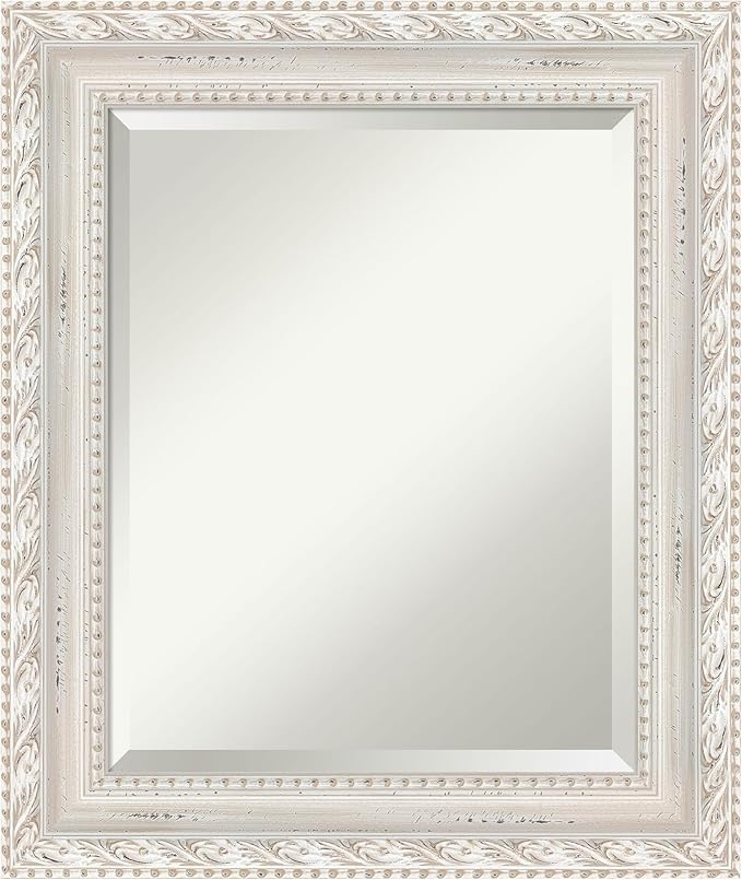Amanti Art White Wall Mirror 26x22 Opera Off White Rectangle Bathroom Mirror for Wall Decor Living Room, Small Traditional Wood Frame, Hangs Horizonally and Vertically, Bathroom Decor, Beveled Edge