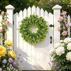 Large Boxwood Wreath for Front Door, 28" Artificial Spring and Summer Greenery Wreathwith White Flower Buds, All-Season Home Decor for Walls, Windows, Parties, Weddings, Indoor Outdoor