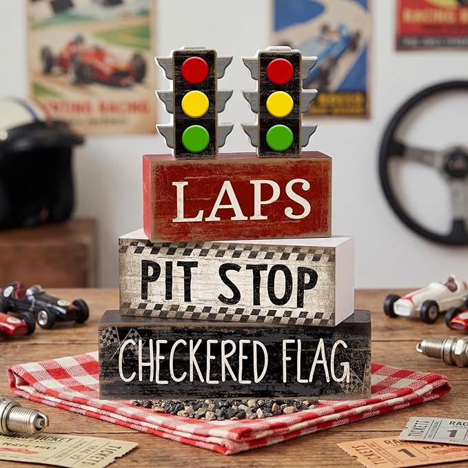 Lineshading 4 Pcs Racing Birthday Party Decoration Race Car Table Decorations Wooden Traffic Light Decor Racing Car Table Centerpieces for Photo Props Decor Birthday Party Supplies
