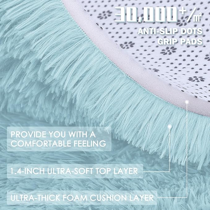 OLANLY 2x5 Machine Washable Runner Rugs for Hallway, Soft Fluffy Shaggy Bedside Rugs for Bedroom, Living Room, Indoor Floor Carpet for Kids Girls and Boys, Home Decor Aesthetic, Light Blue