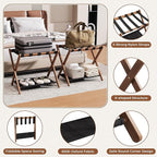 26.77" Full Assembled Luggage Rack for Guest Room, Set of 1 Bamboo Foldable Suitcase Stand, Bedroom & Hotel, Folding Luggage Holder with 5 Nylon Straps, 600D Oxford Fabric Shelf Walnut