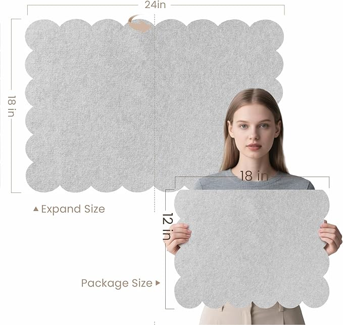 Lightomorrow Scalloped Bulletin Board, 24 x 18 Inches Felt Pin Board - Decorative Cork Alternative for Wall, Foldable Picture Self-Adhesive Vision Prayer Board with 20 Pushpins - Light Gray