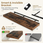FLYJOE 48 Inch Long Floating Shelves for Wall Set of 1, 12" D Wood Grain Bathroom Shelves with Invisible Brackets, Easy Install Engineered Wood Storage Shelves for Kitchen, Living Room, Bedroom