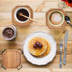 Cute Rustic Farmhouse Wooden Cup Coaster Set of 6 Cool Bar Drink Coasters with Holder Acacia Wood Coasters for Coffee Table Desk Decorative Outdoor Modern Coaster Home Decor Beverage Accessories Gift