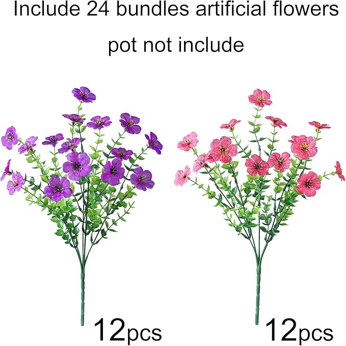Ivydale Artificial Flowers for Outdoor 24 Bundles Fake Mums UV Resistant Silk Daisy Faux Plants for Outside Planter Home Porch Patio Window Box Decor, Purple Rose Mixed