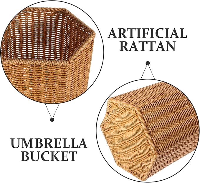 BESTOYARD Woven Umbrella Stand for Entryway Handmade Umbrella Holder with Tray Freestanding Cane Stand Rattan Flower Vase Dried Flower Pot Umbrella Rack, 39.5X21CM, Khaki