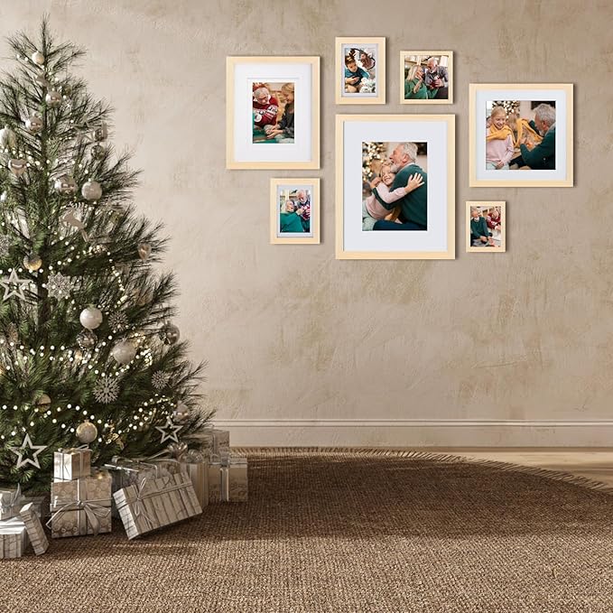 Egofine 4x6 Picture Frames Set of 4, Made of Solid Wood Covered by Plexiglass 3x4.5 and 3.5x5 with Mat or 4x6 without Mat, for Table Top Display and Wall Mounting Photo Frame, Oak Wood