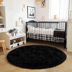 5'x5' Black Round Rug for Bedroom, Ultra Soft Fluffy Circle Rug for Kids Girls Boys Room, Cute Shag Rugs for Living Room Playroom Teen Room Home Decor Rug