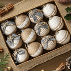 Bunny Chorus Christmas Decorations Indoor: 12pcs Handmade Jute Rope Decorative Bows Christmas Tree Ornaments, Rustic Hanging Xmas Ball Ornaments for Tree Garland Fireplace Home School Office Decor