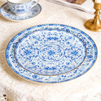 Decorative Plates Set for Display, Blue and White Ceramic Plate Decor with Stand, Handmade Vintage Porcelain Ornament for Table, Living Room, Kitchen, Perfect Chinese Style Dish Gift (8in+10in)
