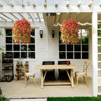 Artificial Fake Hanging Flowers Plants Baskets for Outdoor Spring Summer Decorations,Resistant Faux Morning Glory Silk Plants for Outside UV Resistant Patio Yard Home Porch Decor(Red Brown)