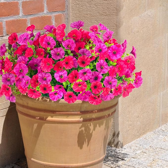 12 Bundles Morning Glory Artificial Flowers for Outdoor Decoration UV Resistant Fake Plastic Plants Artificial Greenery for Indoor Outdoor Garden Patio Window Box Home Decor