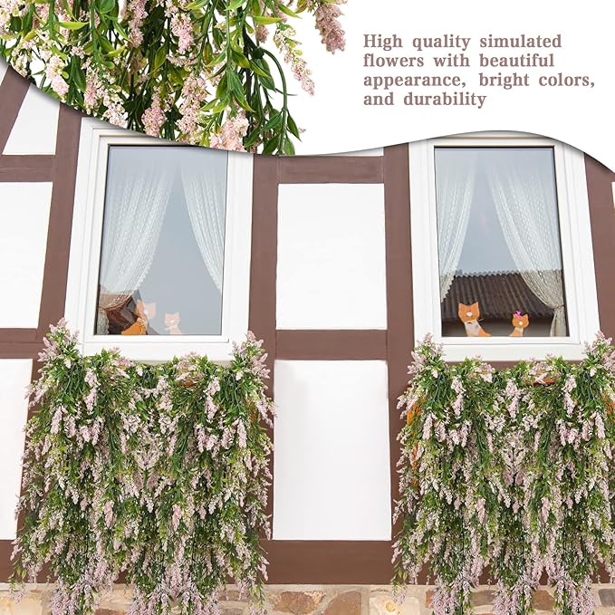 2 Pcs Artificial Lavender Teardrop Rattan, Spring Summer Front Door Hanging Floral Swags for Wall Basket Filler, Garden Home Easter Decoration-28.7in(Pink)