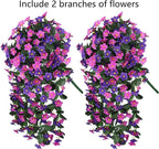 Artificial Fake Hanging Flowers Plants for Outdoor Spring Summer Decoration, 2PCS Faux Silk Daisy Flower Look Real UV Resistant Orchid Vine for Home Outside Garden Wall Indoor(Dark Purple and Fuchsia)