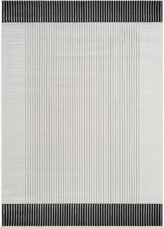 Modern Micro Loop Indoor Area Rugs for Living Room Bedroom Kitchen Geometric Striped Black-White 4x6 Luxury Durable Low and High Pile Non-Shedding Stain Resistant Soft Area Carpet 4 x 6