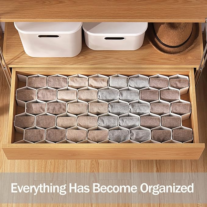 MORNITE Sock Drawer Organizer, Drawer Divider Organizer for Underwear Socks Ties Belts Assemble Honeycomb Separator Closet Cabinet DIY Desk Office 8pcs White