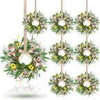 8 Pcs 9" Mini Spring Summer Flowered Wreath Floral Wedding Candle Rings Wreaths Kitchen Cabinet Wreaths with Ribbon for Pillars Wedding Table Centerpiece Farmhouse Party Home Door All Seasons Decor