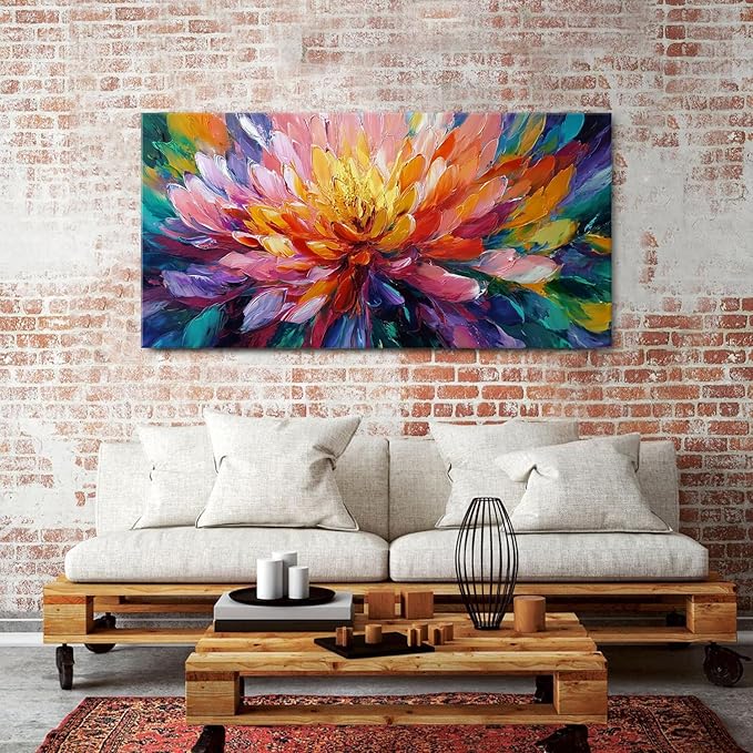 Abstract Lotus Wall Art Zen Wall Decor Large Colorful Lotus Flower Pictures for Bedroom Yoga Spa Room Abstract Blossom Floral Canvas Prints Meditation Artwork Living Room Home Decoration 29.53x57.87"