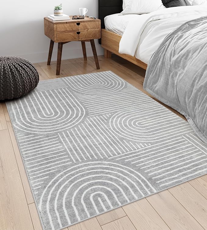 Lahome Abstract Washable Rugs, Soft Area Rugs 4x6 Non-Slip Grey Rug for Bedroom Entryway, Ultra-Thin Living Room Rugs Modern Throw Carpet for Nursery Kitchen(4'x6',Gray)