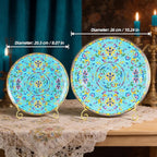 KAMMAK Decorative Plates Set for Display, Blue Ceramic Plate Decor with Stand, Handmade Vintage Porcelain Ornament for Table, Living Room, Kitchen, Office, Perfect Chinese Style Dish Gift (8in+10in)