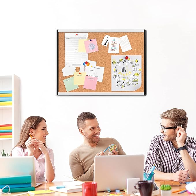 Amazon Basics Cork Bulletin Board, 17" x 23", Pin Board for Office & Home, Wall Organizer with Aluminum Frame, Lightweight, Easy to Install, 3-Pack