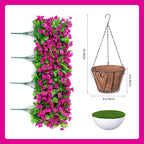 Artificial Faux Hanging Flowers Basket for Spring Summer Outdoor Porch Decoration, Fake Silk Colorful Morning Glory Eucalyptus in Planter UV Resistant for Home Balcony Yard(Red Purple)